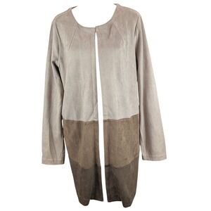 JOH Adella Faux Suede Long Blazer Sz Medium Open Brown Earthy Lightweight Career